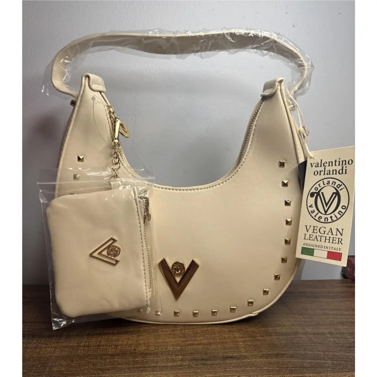 Valentino Orlandi Bone Hobo Bag Vegan Leather + Coin Purse