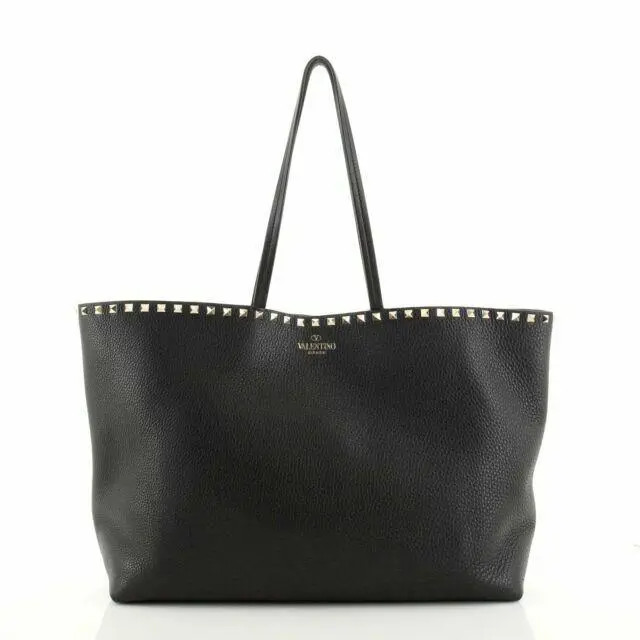 Valentino Rockstud Shopper Tote Large Black Leather