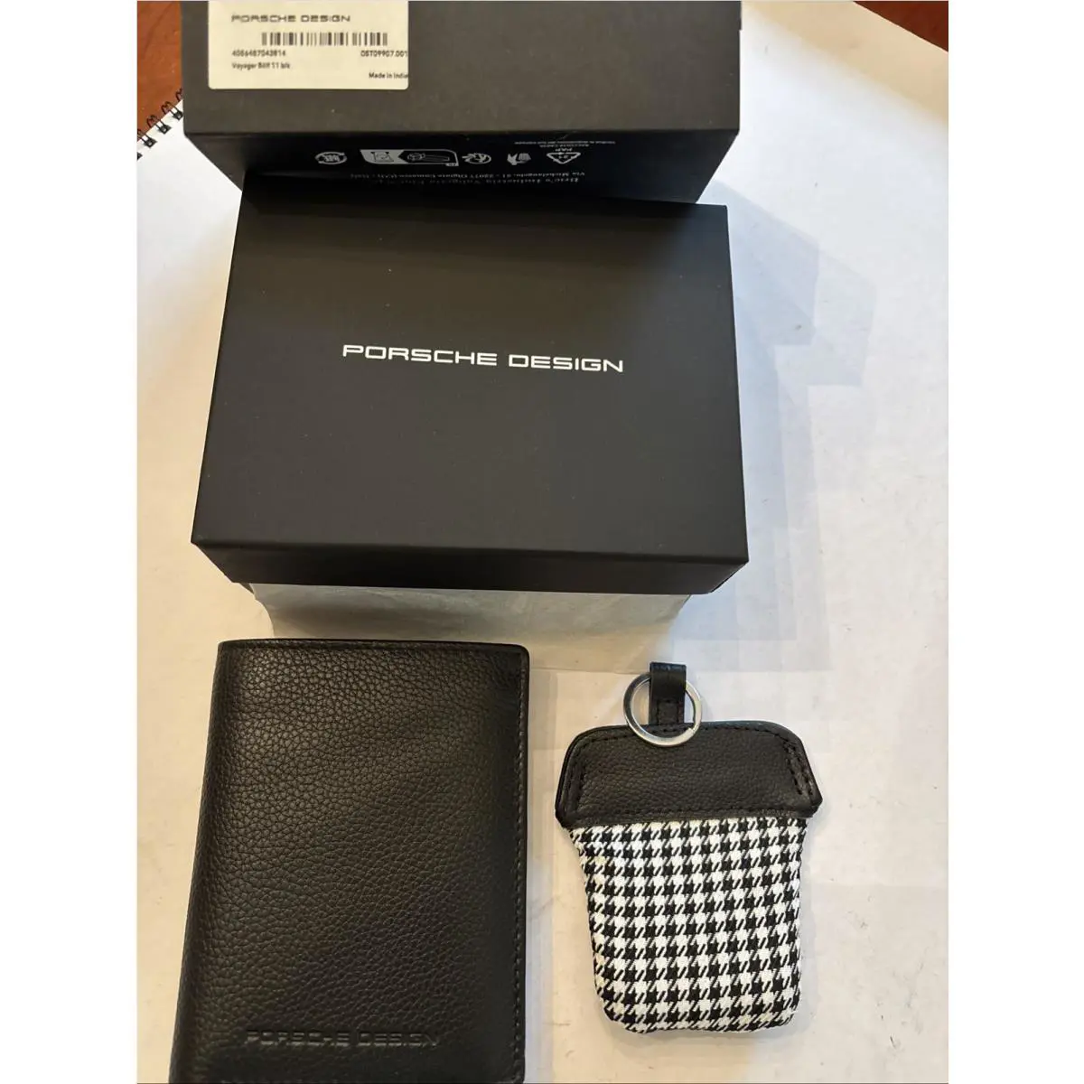 Voyager Porsche Design Black Leather Billfold 11 Pepita Key Case Free
