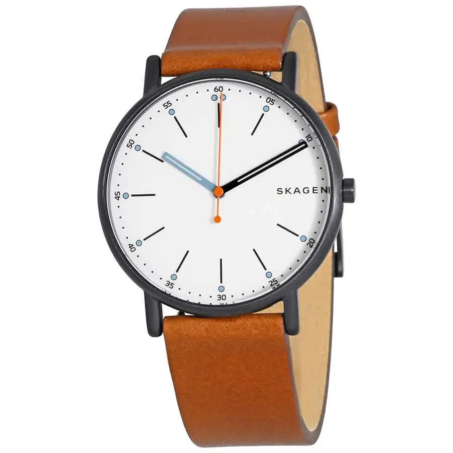 Skagen Signature Diamond White Dial Brown Leather Men`s Watch SKW6374