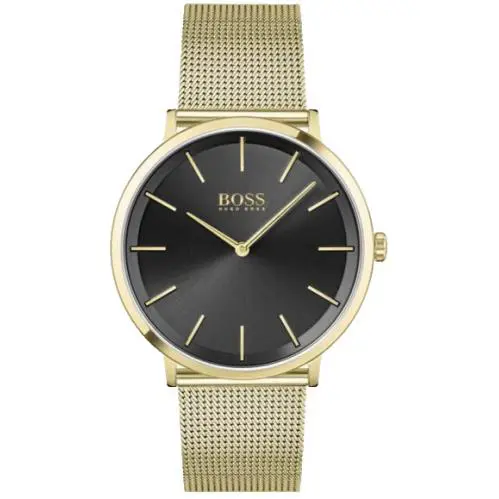 Hugo Boss 1513909 Black Dial Gold Stainless Steel Mesh Band 40MM Mens Watch