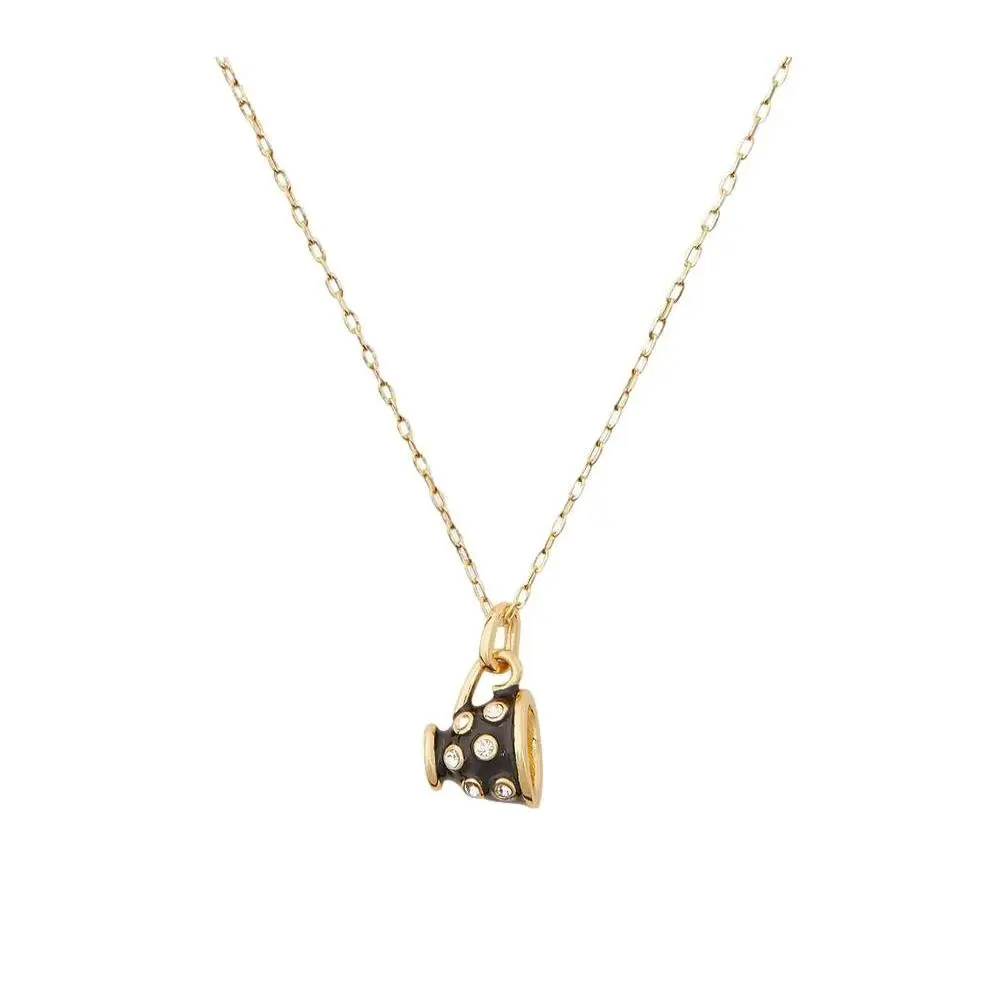 Kate Spade Tea Time Gold Plated CZ Stones Tea Cup Necklace Alice in Wonderland