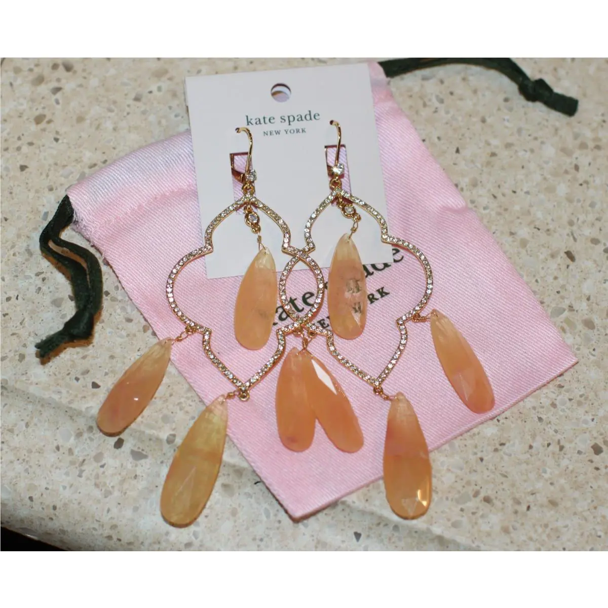 Kate Spade Lantern Gems Crystal Gold Chandelier Earrings Blush Cherry Quartz