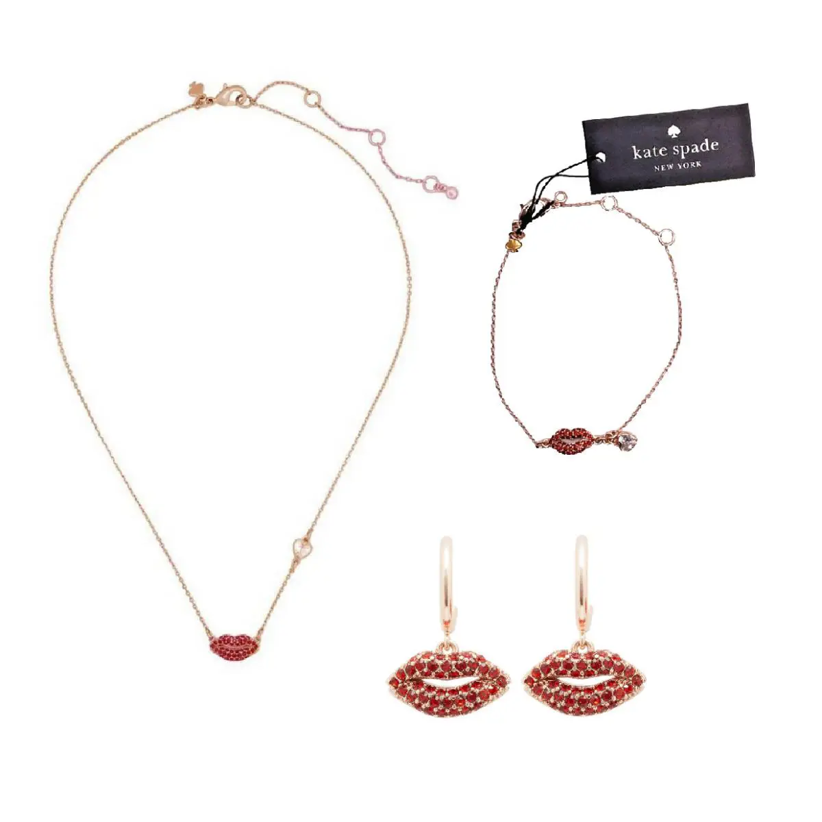 Kate Spade Kiss Kiss Jewelry Gift Bracelet Huggie Earrings Mini Pendant Necklace