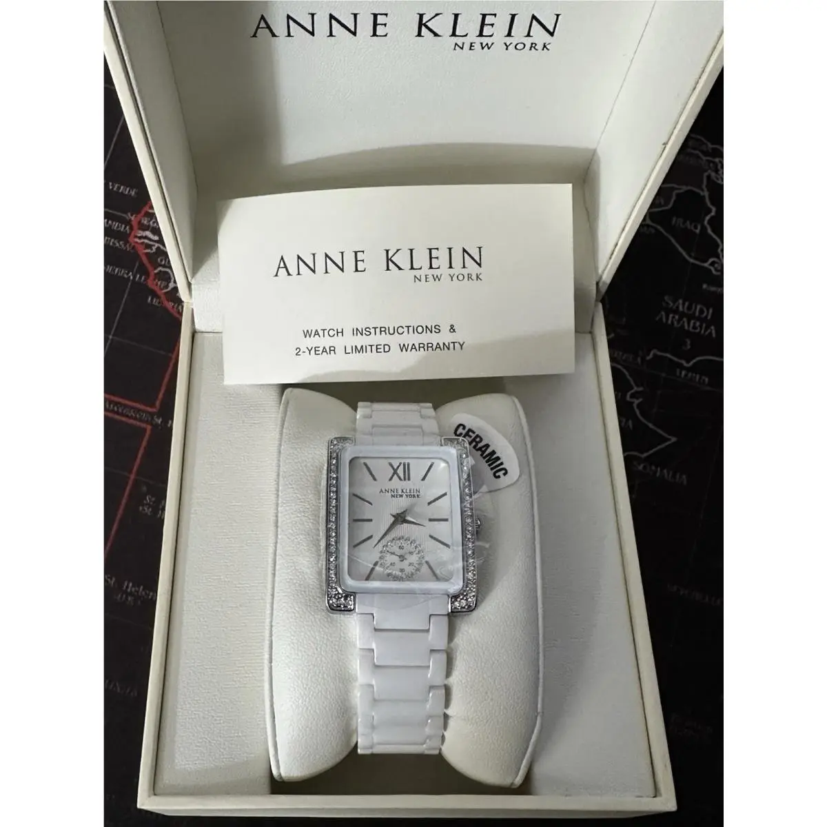12/2321WTSV Ceramic Band 52 Swarovski Crystals Women`s Watch by Anne Klein