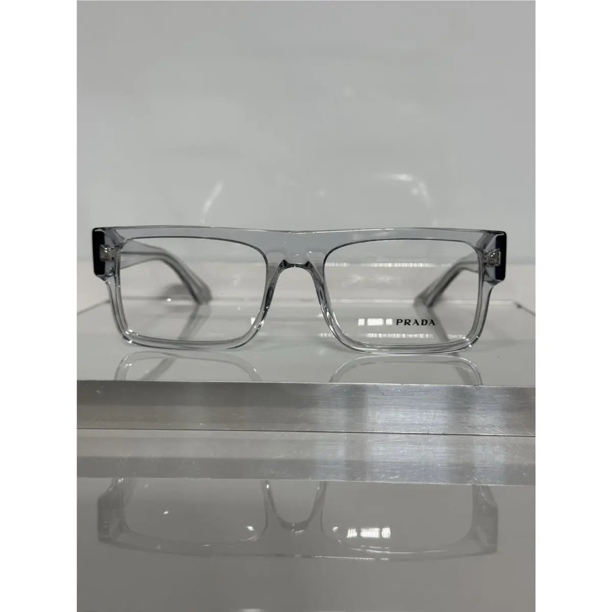 VprA01 17P-1O1 Transparent Gray Bold Acetate Eyeglasses by Prada