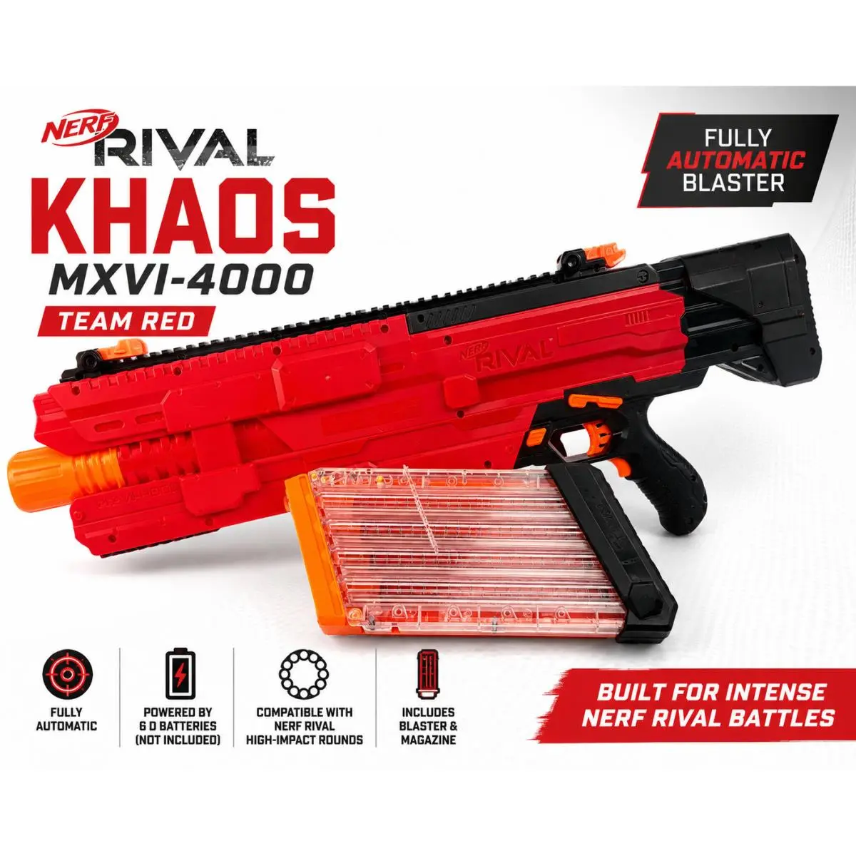 Nerf Rival Khaos MXVI-4000 Team Red Auto Blaster w/ Magazine Ammo