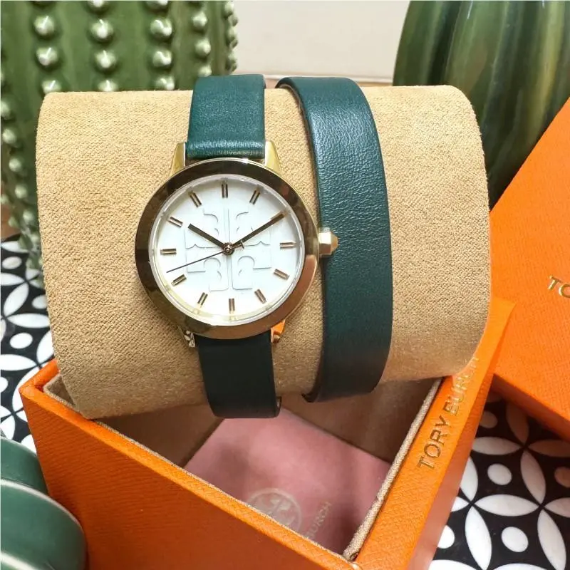 Tory Burch TBW2003 Gigi Valley Forge Green Leather Wrap Strap Watch