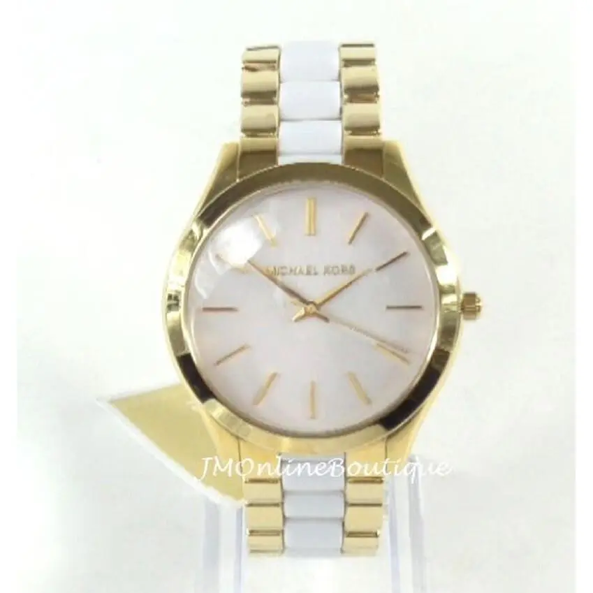 Women’s Slim Runway White Acetate Gold Tone Watch MK4295 by Michael Kors