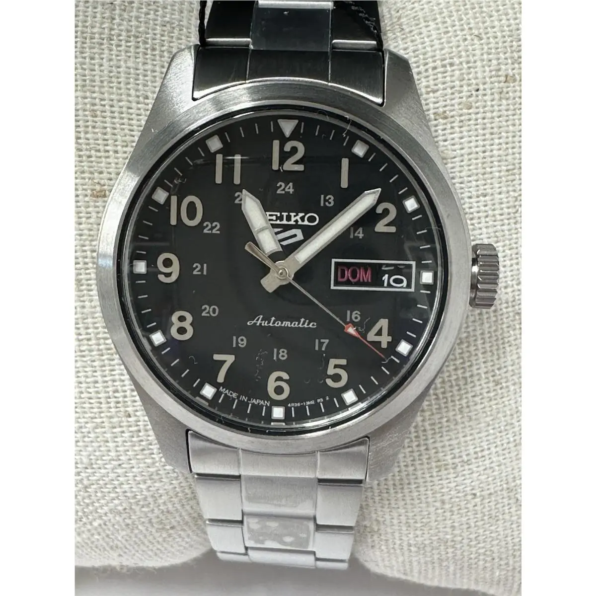 Seiko 5 Sports Automatic SRPJ81 Men`s Midsize Black Watch - Dial: Black, Band: Silver, Bezel: Silver