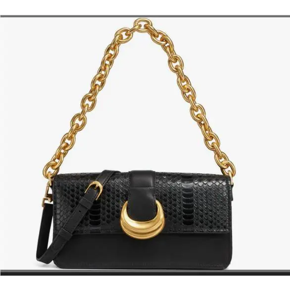 Donna Karan Black Valley Stream Croc Embossed Shoulder Bag Purse