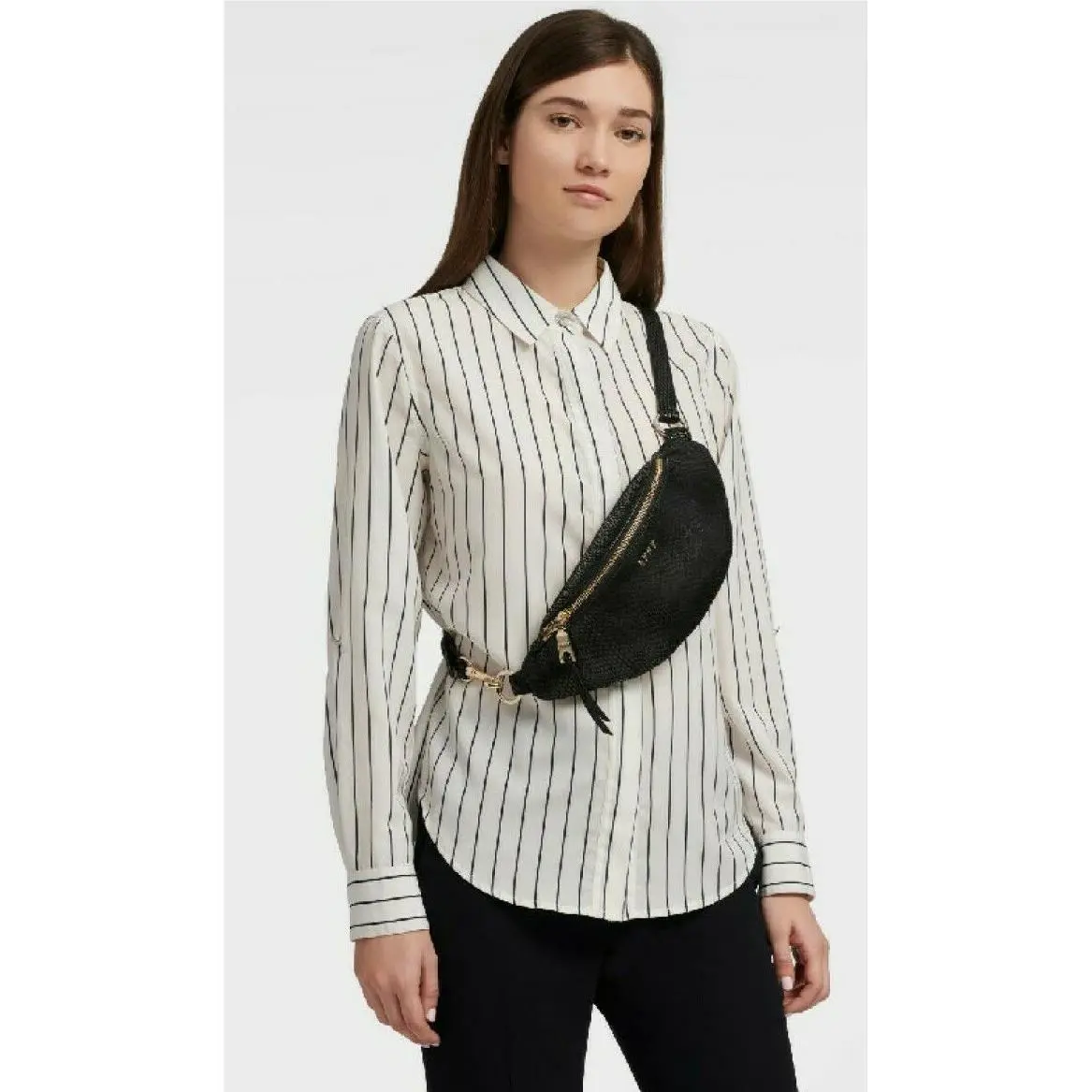 Dkny Belt Bag Blue Snakeskin Sling-bag Leather Fanny Pack Zip Around