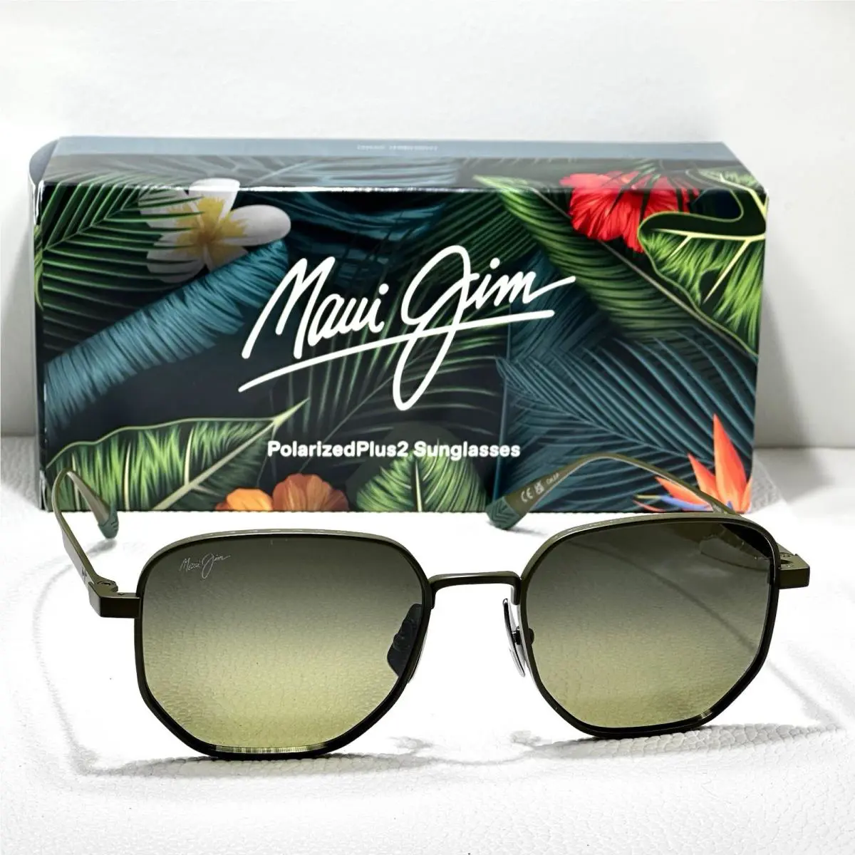 Maui Jim Lewalani Matte Green Titanium Frame Polarized Sunglasses 633-02