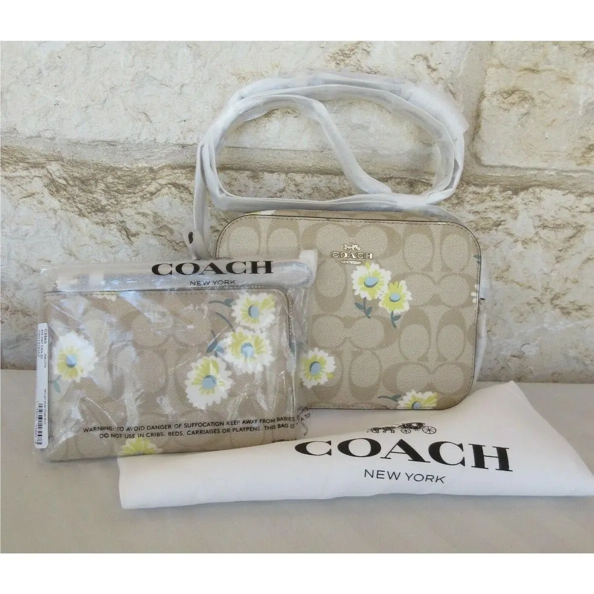 Floral Daisy Light Khaki Camera Bag + Wristlet Set or Wallet Wristlet Opt Small X-Body+Wristlet SET Light Khaki Chalk Camera by Coach