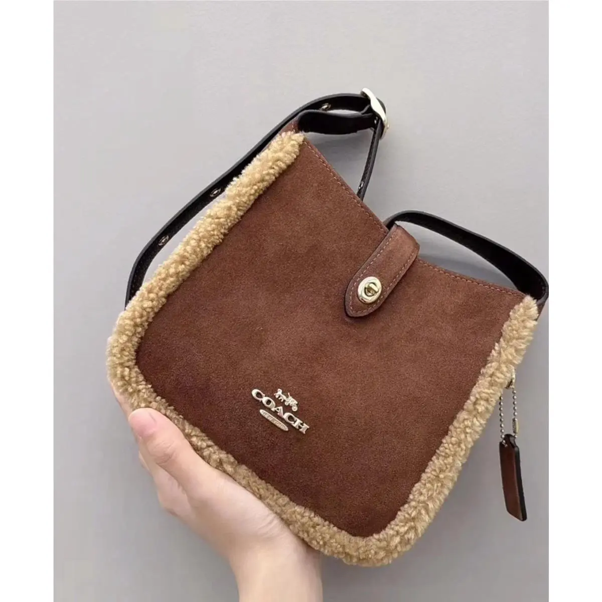 Coach Hadley Mini Crossbody Bag with Cow Print and Tassel CCE14/suede CDC41