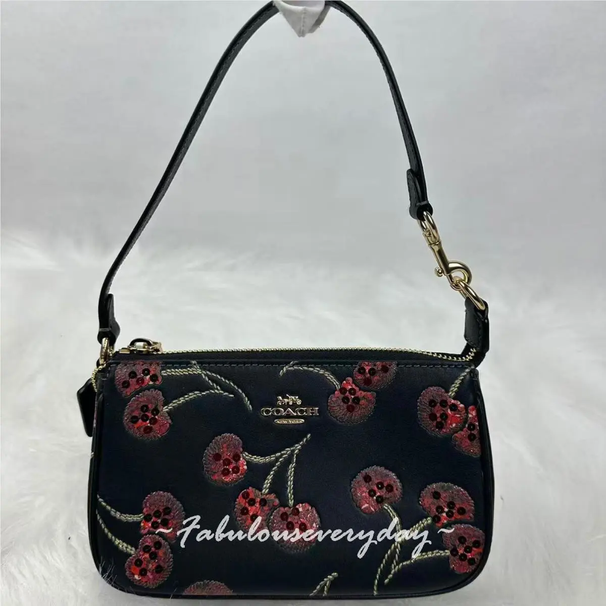 Coach CCZ21 Nolita 19 with Cherry Print In Smooth Leather Gold/black Multi