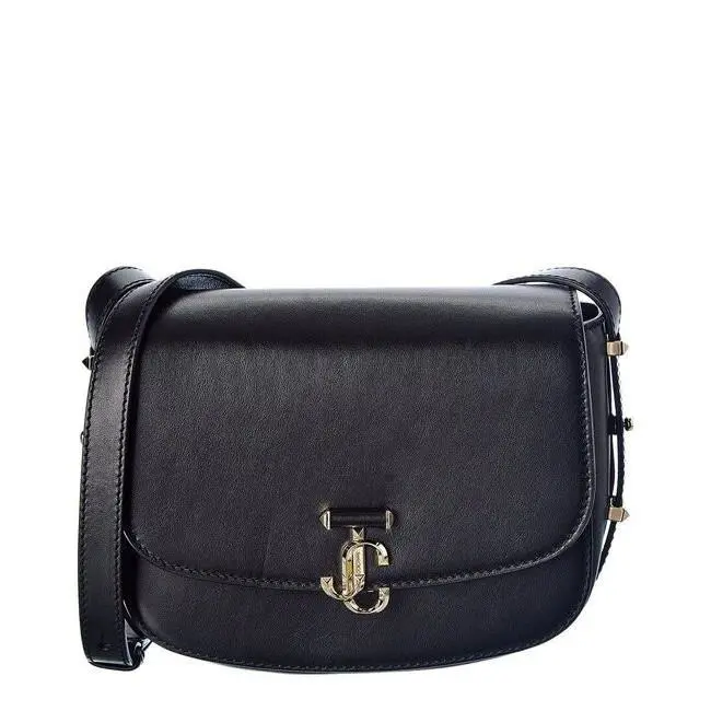 Jimmy Choo X7905 Black Varenne Medium Leather Saddle Bag Size 8.5x7x3