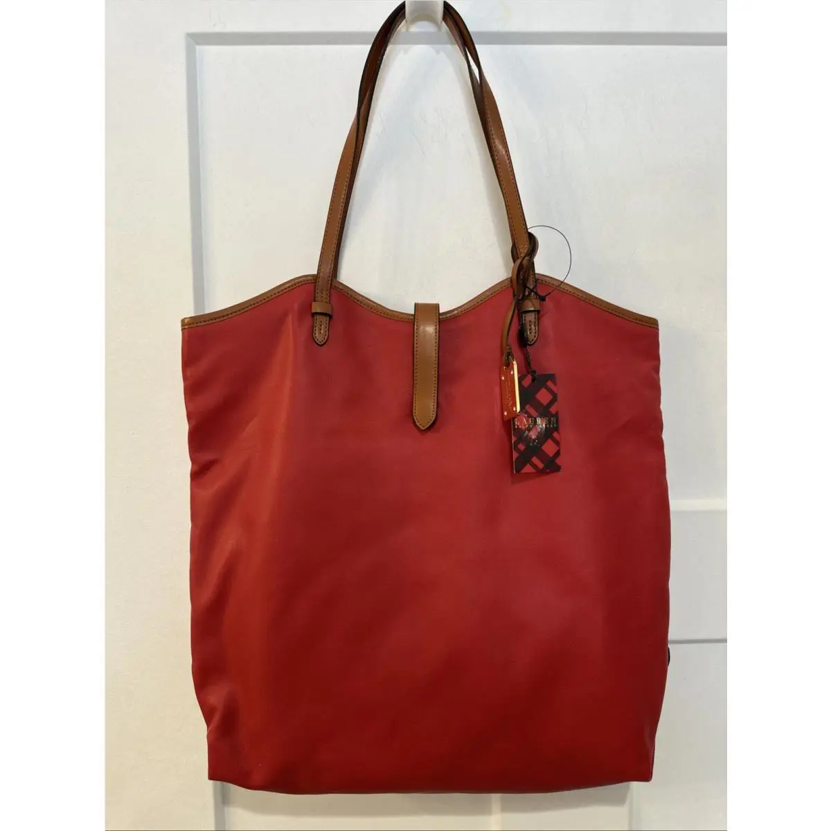 Ralph Lauren Red Promenade Simple Leather Satchel Tote Large 16”x16”
