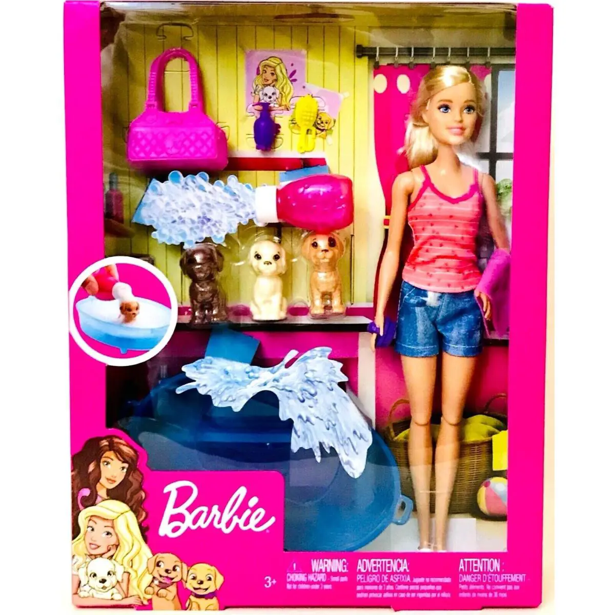 Mattel Barbie Puppy Bath Playset with Doll 3 Puppies Accessories Age 3 Up
