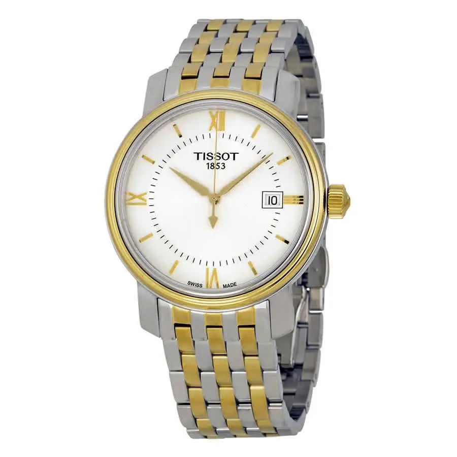Tissot Bridgeport Quartz Silver Dial Men`s Watch T097.410.22.038.00 - Dial: Silver, Band: Gold, Gray, Bezel: Gold