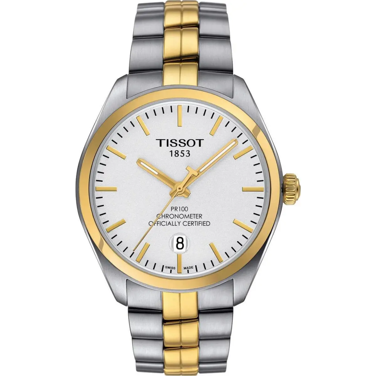T1014512203100 Tissot PR100 Chronometer Two-tone Men`s Watch - Dial: Silver, Band: Gold, Silver, Bezel: Gold