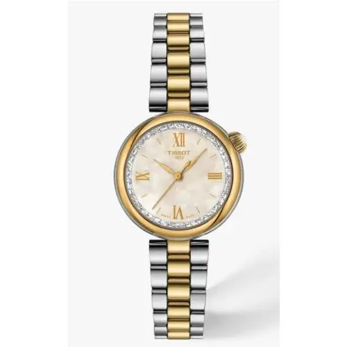 Tissot Desir Quartz White Mother Of-pearl Dial 28mm Women`s Watch T1520102211801 - Dial: White Mother-of-Pearl, Band: Grey and Golden, Bezel: Gold