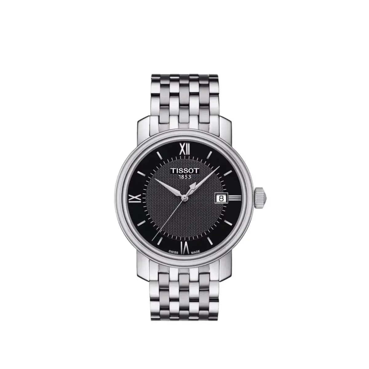 Tissot Men`s Bridgeport Black Dial Watch - T0974101105800 - Dial: Silver, Band: Gray, Bezel: Silver