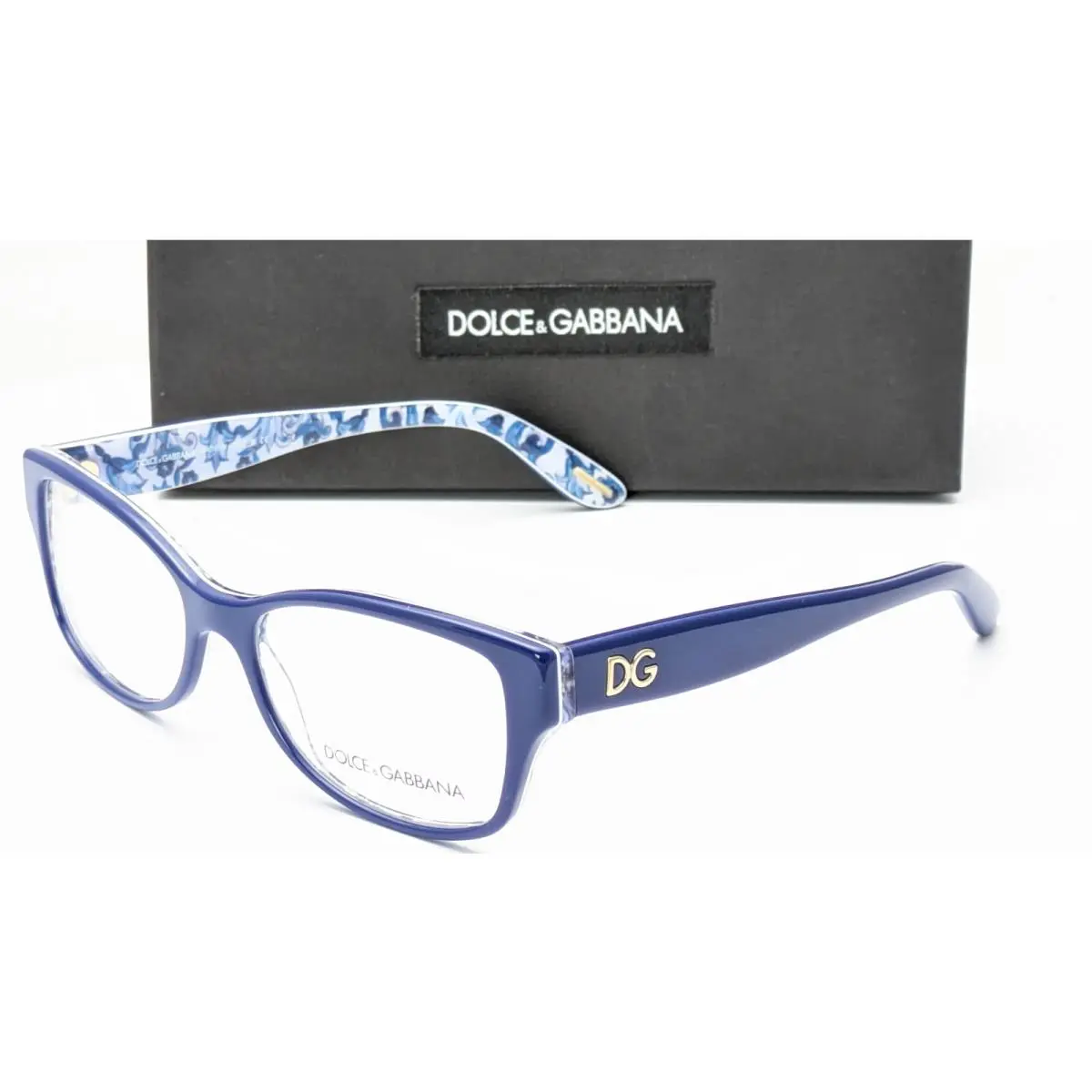 Dolce Gabbana DG3204 2992 Blue Floral Print Rectangle Womens Eyeglasses 53mm