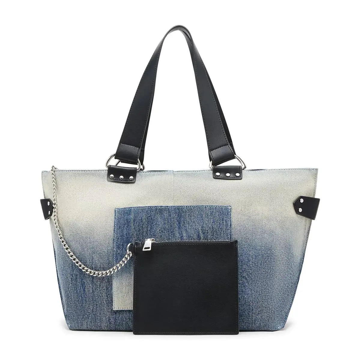 Steve Madden Denim Balisia Tote Bag with Wallet Denim Silver