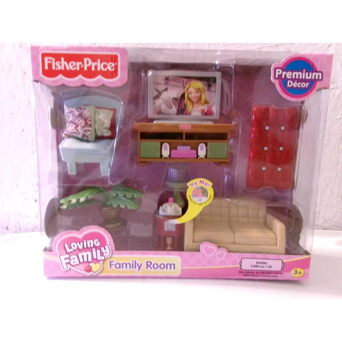 Fisher Price Loving Family Room Dollhouse Living Room Couch Lamp TV Plant