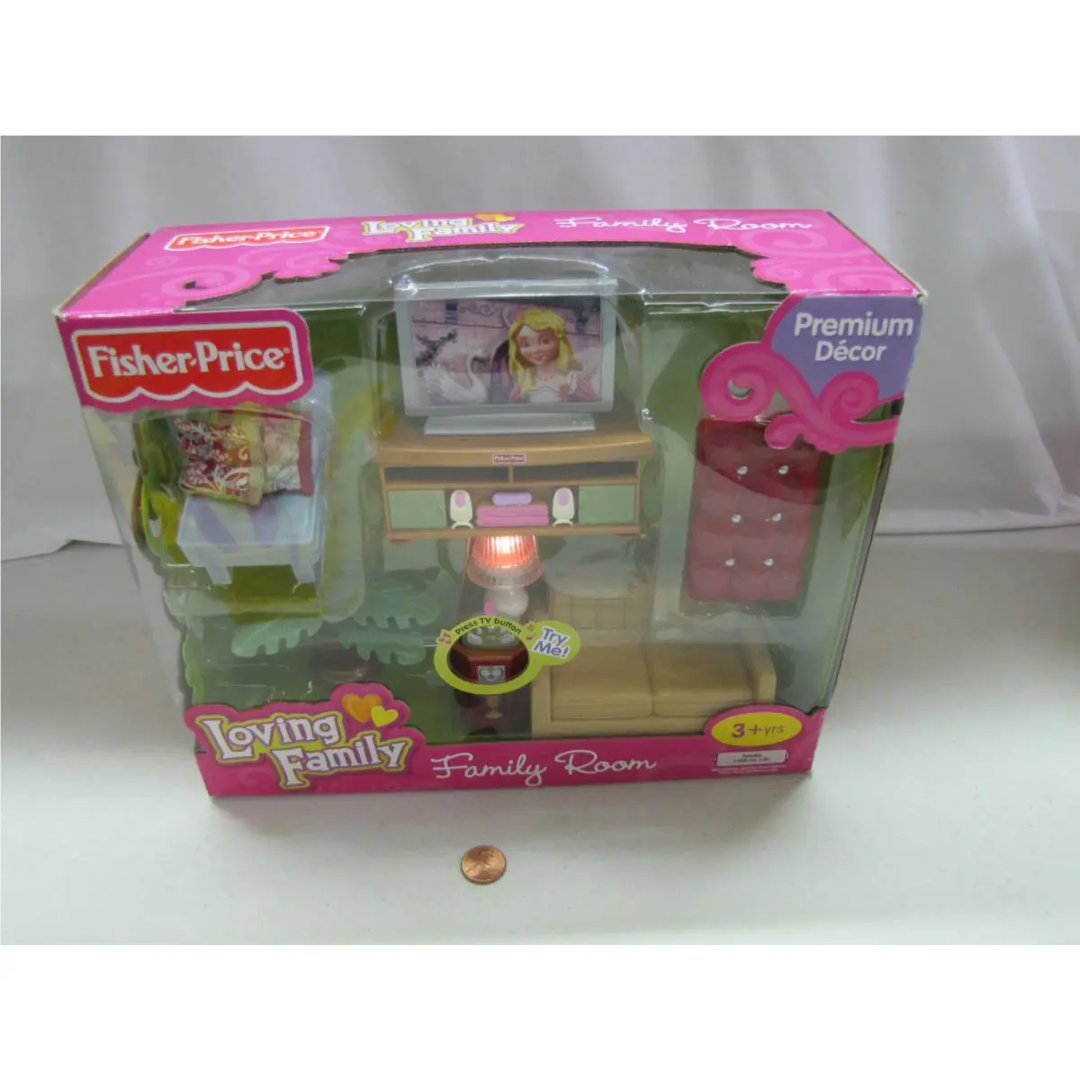 Fisher Price Loving Family Room Dollhouse Living Room Couch Lamp TV Plant