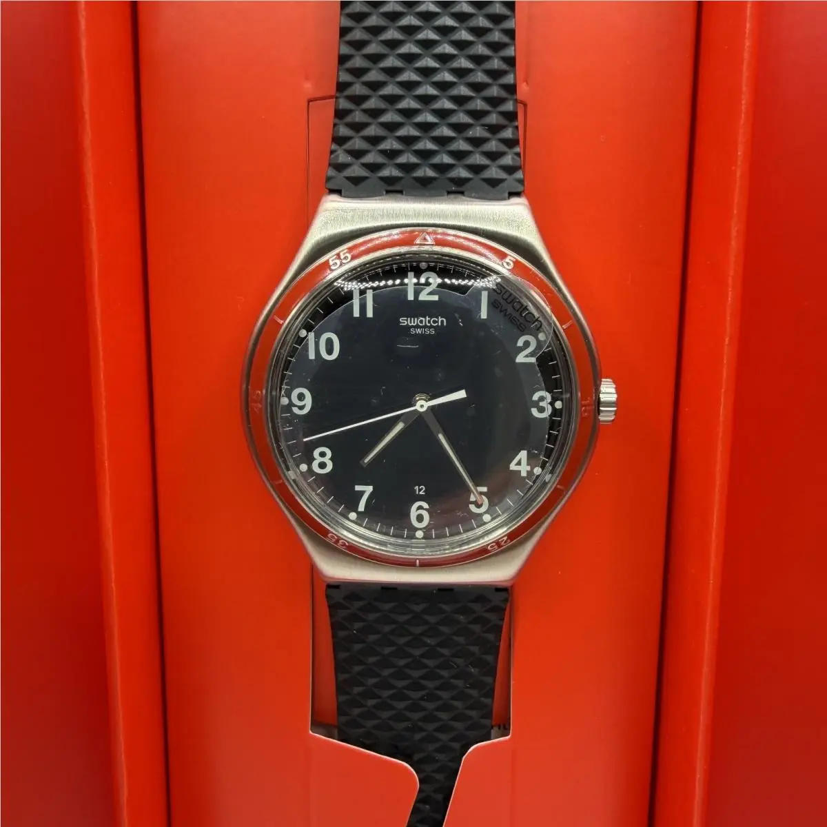 Red Wheel YWS417 Irony Swiss Quartz Stainless Steel Watch 42mm by Swatch