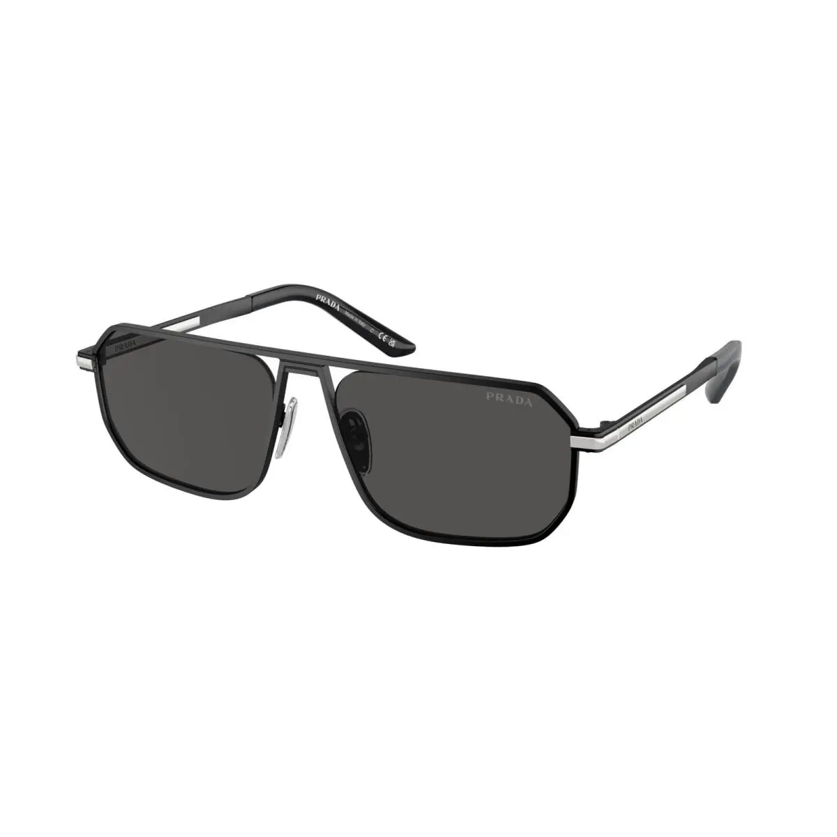 Prada PRA53S 1BO5S0 Rectangle Sunglasses 59mm Matte Black / Dark Grey Lens