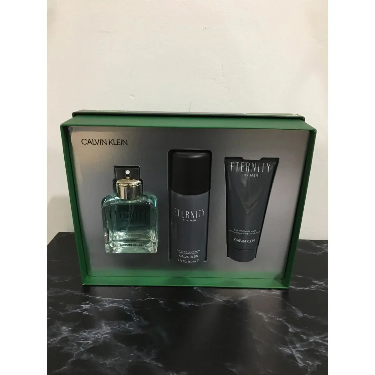 Calvin Klein Eternity Cologne 3 Pc Set 3.3 oz Edt Spray + Gel + 5 oz Deodorant