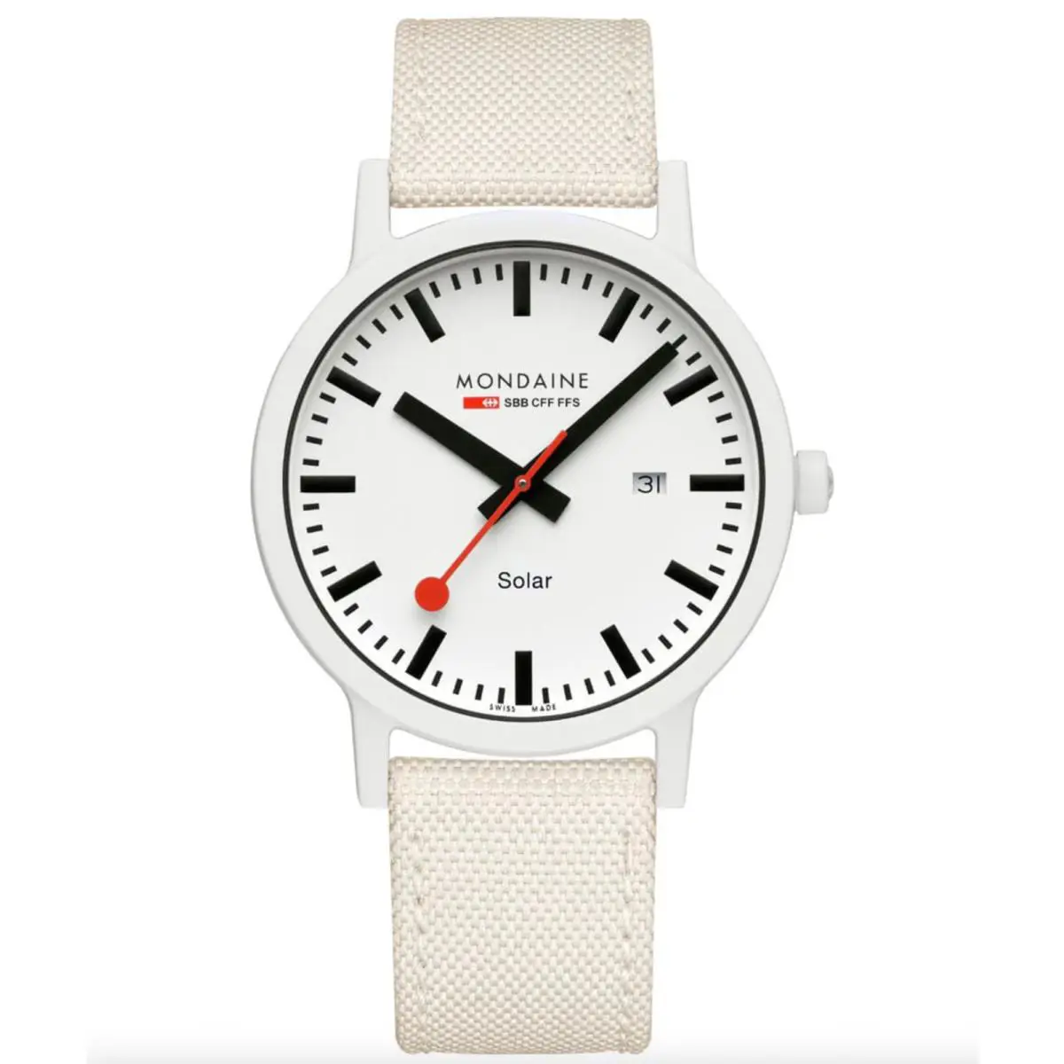 MS1.41910.LA Essence White 41 mm Solar Men`s Wrist Watch by Mondaine