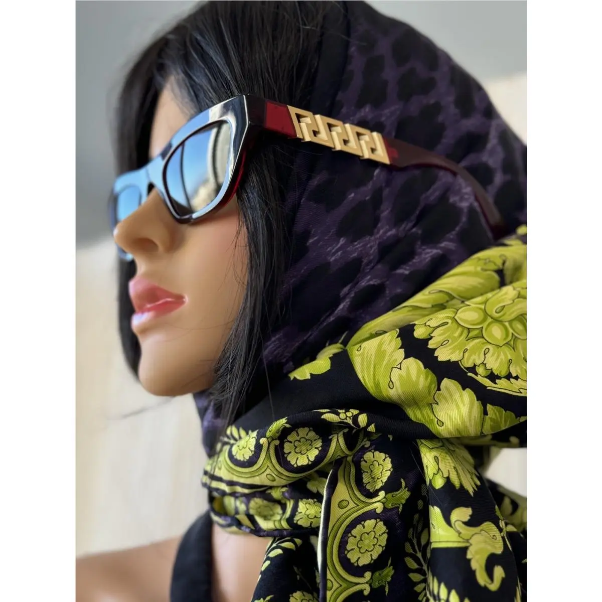Versace Sunglasses Burgundy Green Red Cat Eye Women Gold Greca Sexy