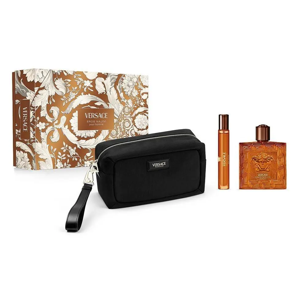 Versace Eros Najim Men`s 3PC Set 3.4oz Parfum + 0.3 oz Parfum Spray + Trousse