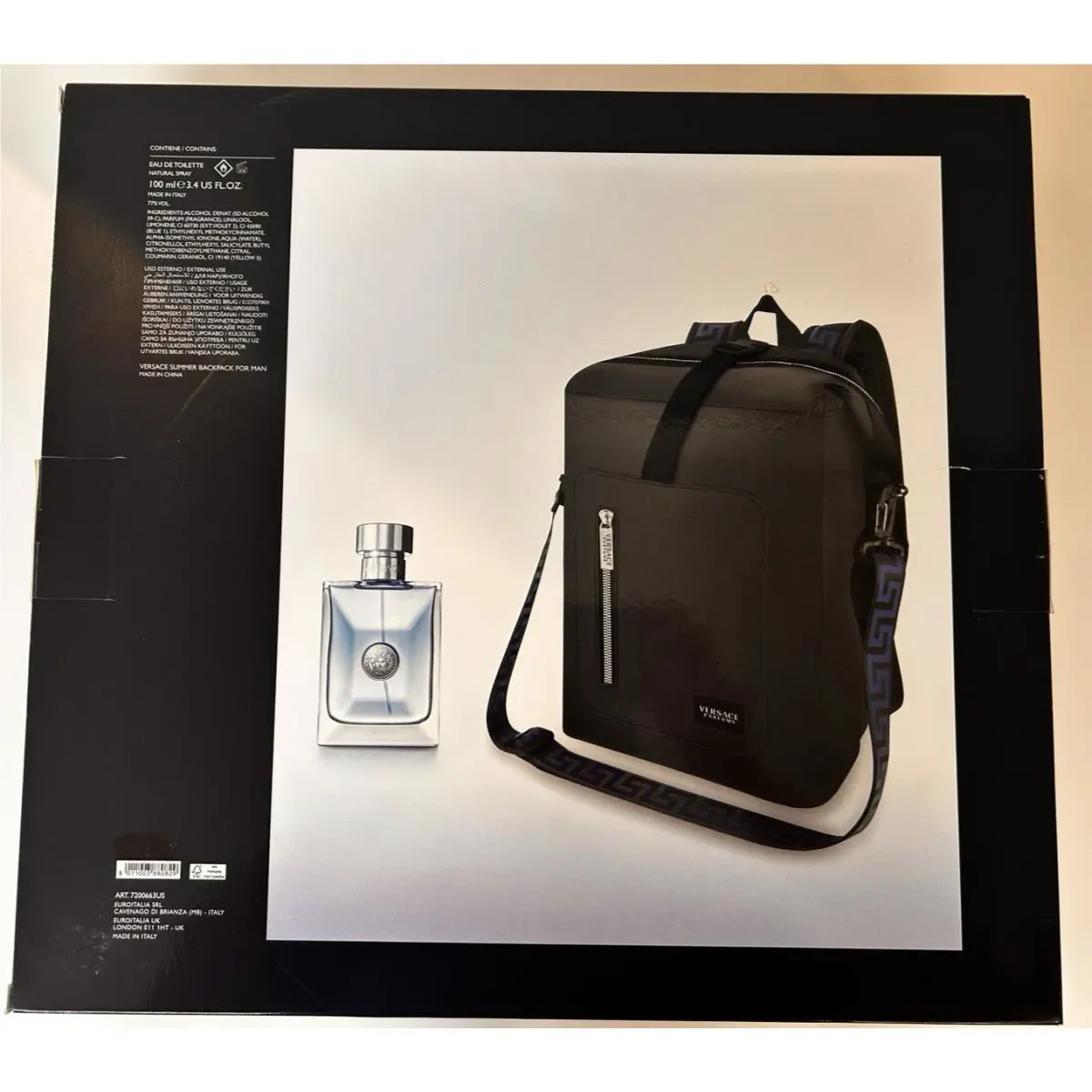 Versace Pour Homme Eau De Toilette Spray 3.4 oz For Men + Back Pack Gift Set