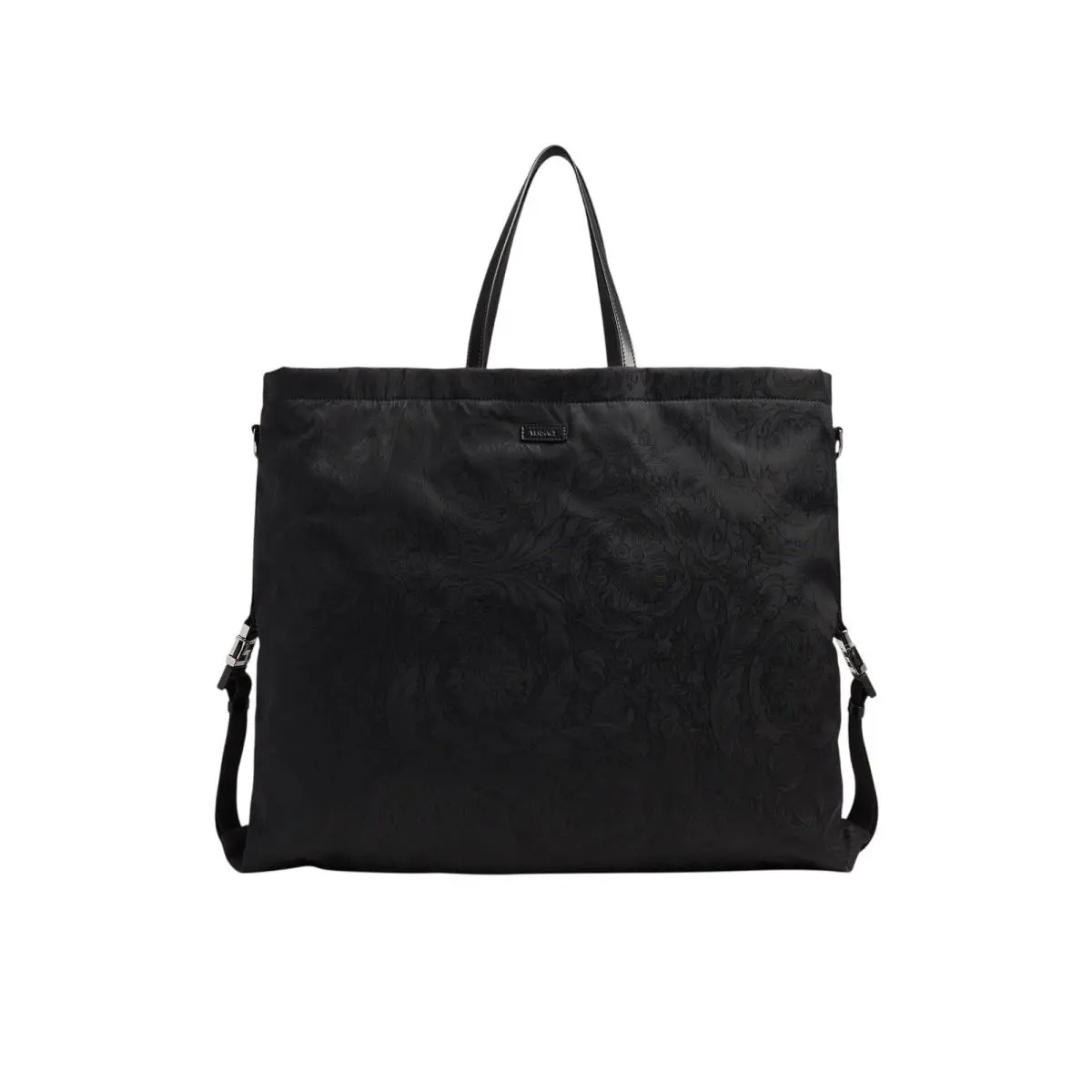 Versace Black Barocco Neo Nylon Large Travel Tote Weekender Bag 625
