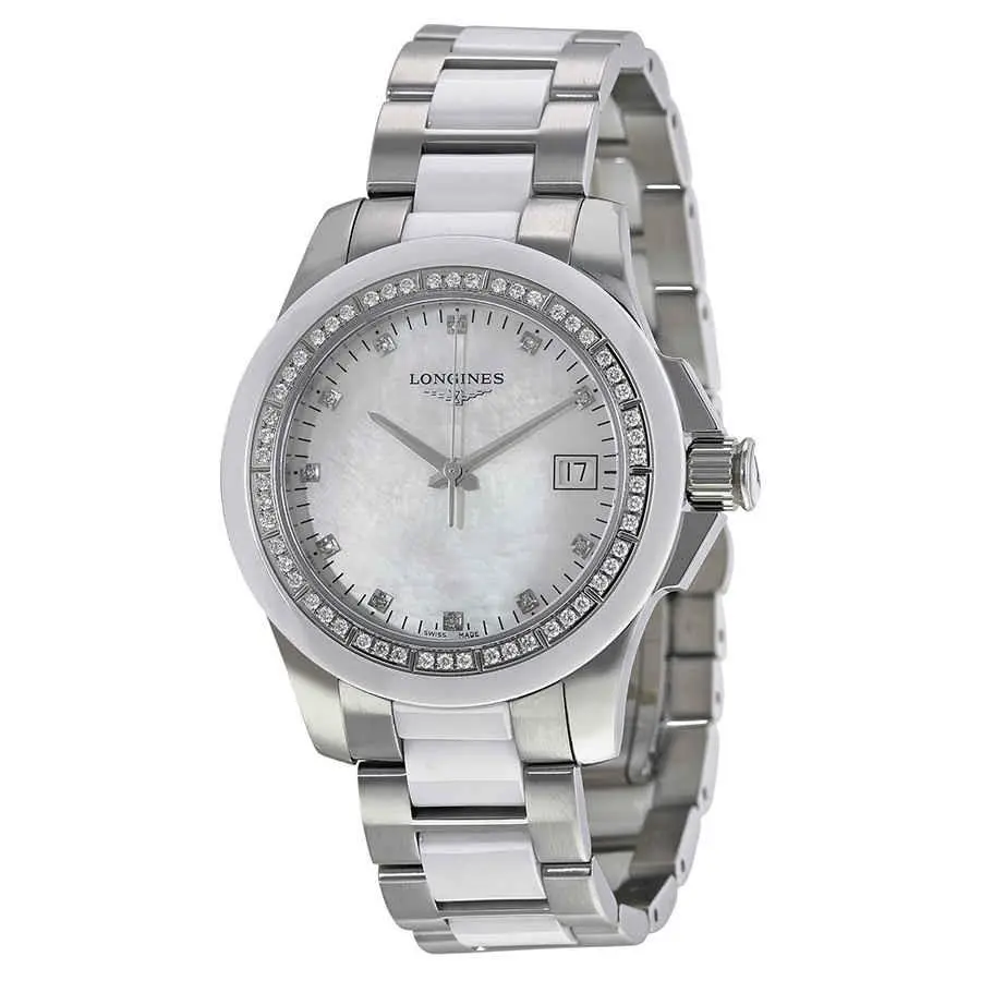 Conquest White Ceramic Diamond Ladies Watch L32810877 by Longines