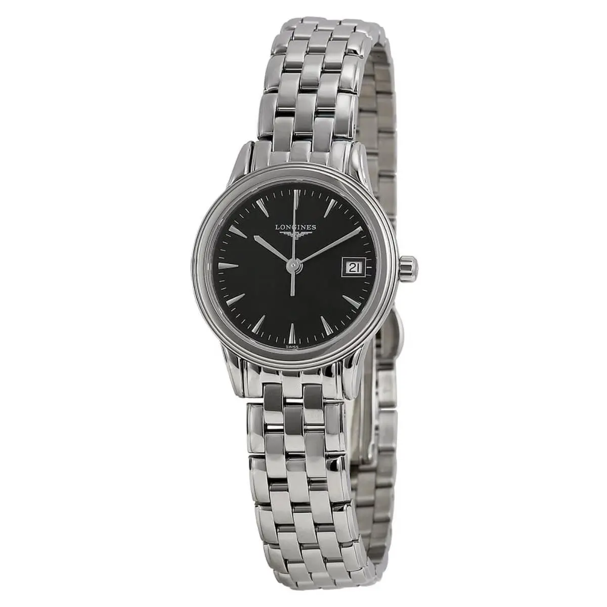 Longines Flagship Black Dial Ladies Watch L42164526 - Dial: Black, Band: Silver, Bezel: Silver