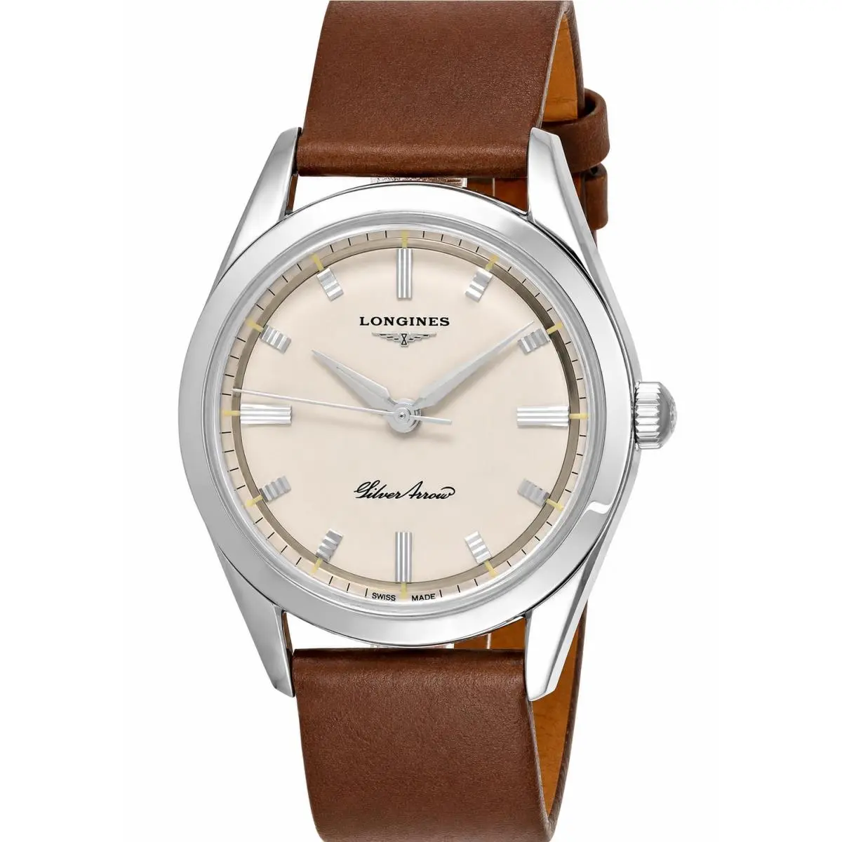 Silver Arrow 38.5mm Automatic Men`s Leather Band Watch L2.834.4.72.2 by Longines