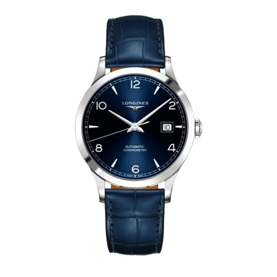 Longines Record Blue Dial Blue Leather Strap Men`s Watch L2.821.4.96.4