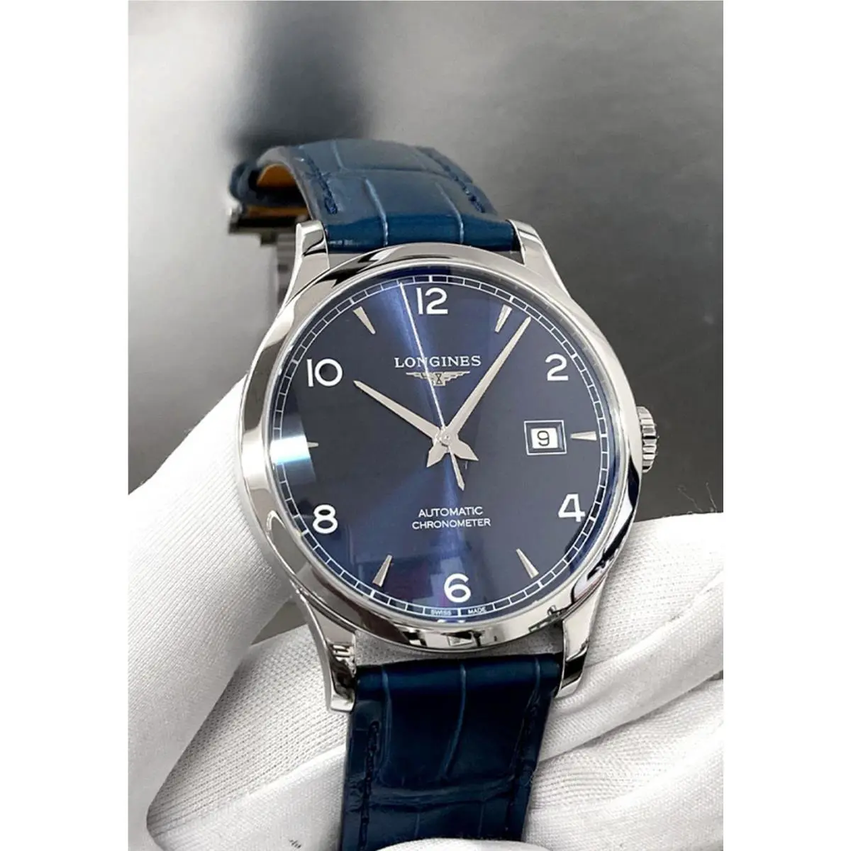 Longines Record Automatic 40mm Blue Dial Leather Men`s Watch L2.821.4.96.4