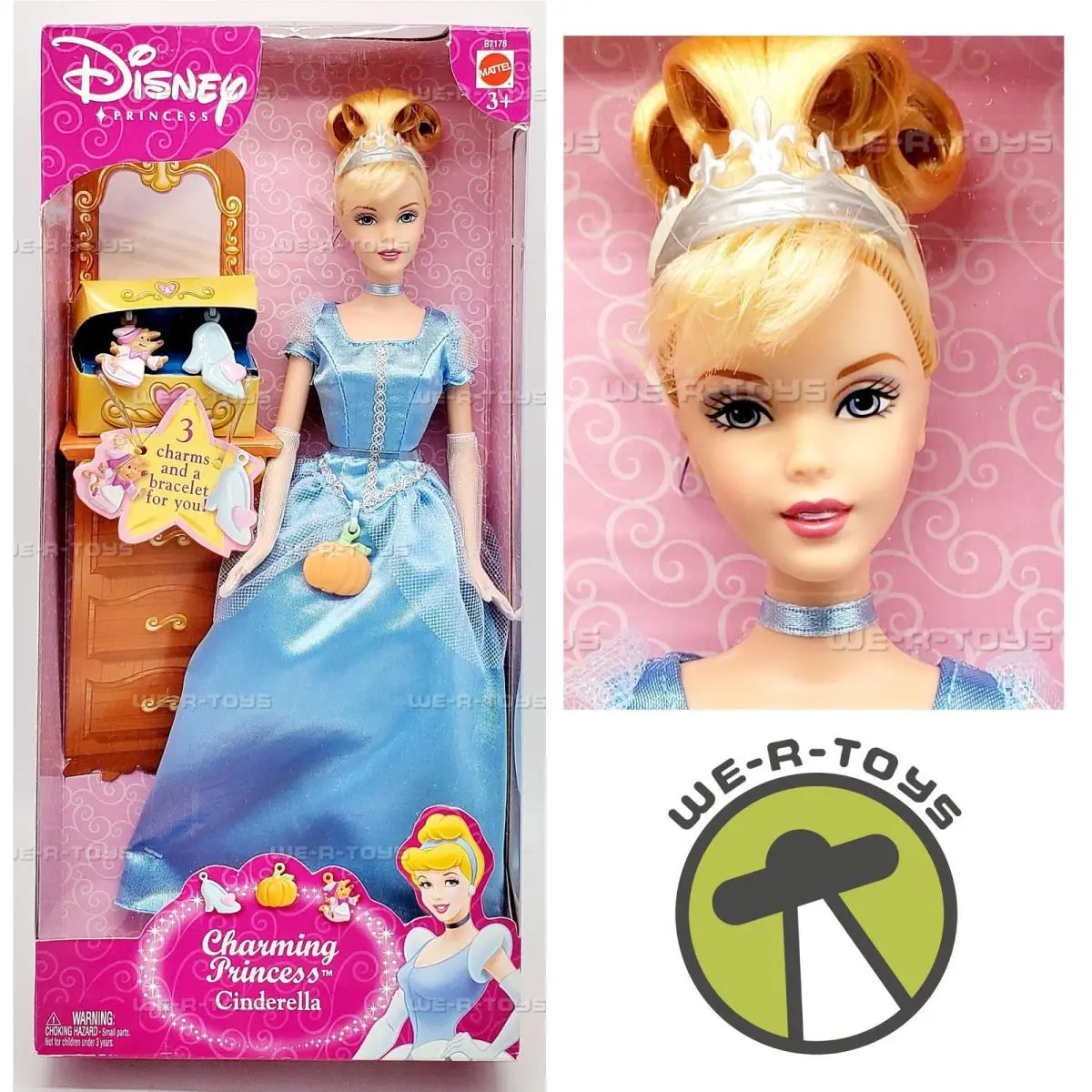 Charming Princess Cinderella Doll Disney with Charms and Bracelet Mattel B7178