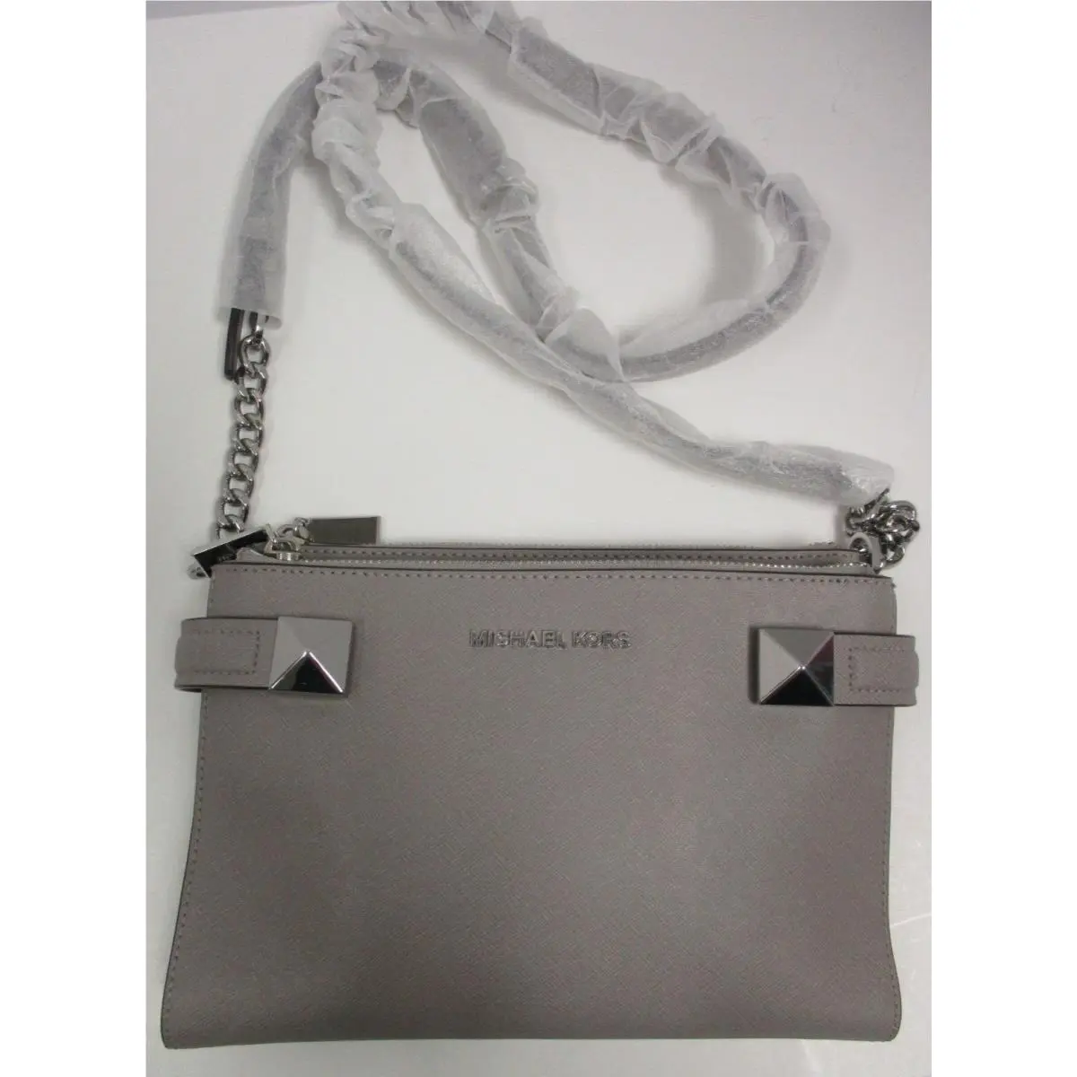 Michael Kors Crossbody Double-zip Triple-compartment Grey Saffiano Leather