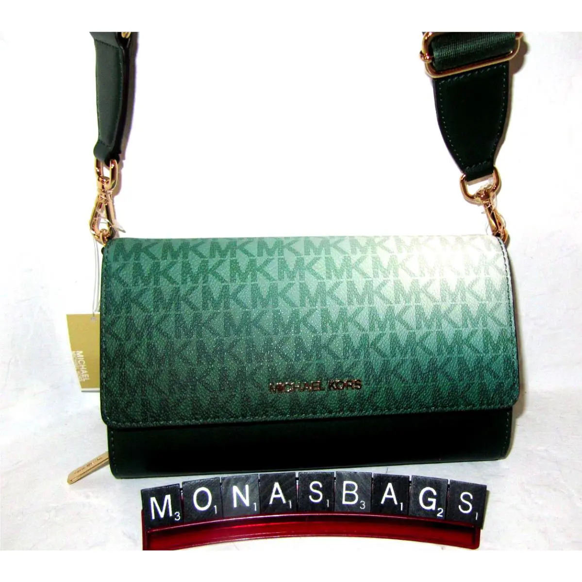 Michael Kors Jet Set Signature Large ZA Crossbody Wallet Bag Moss Green 228