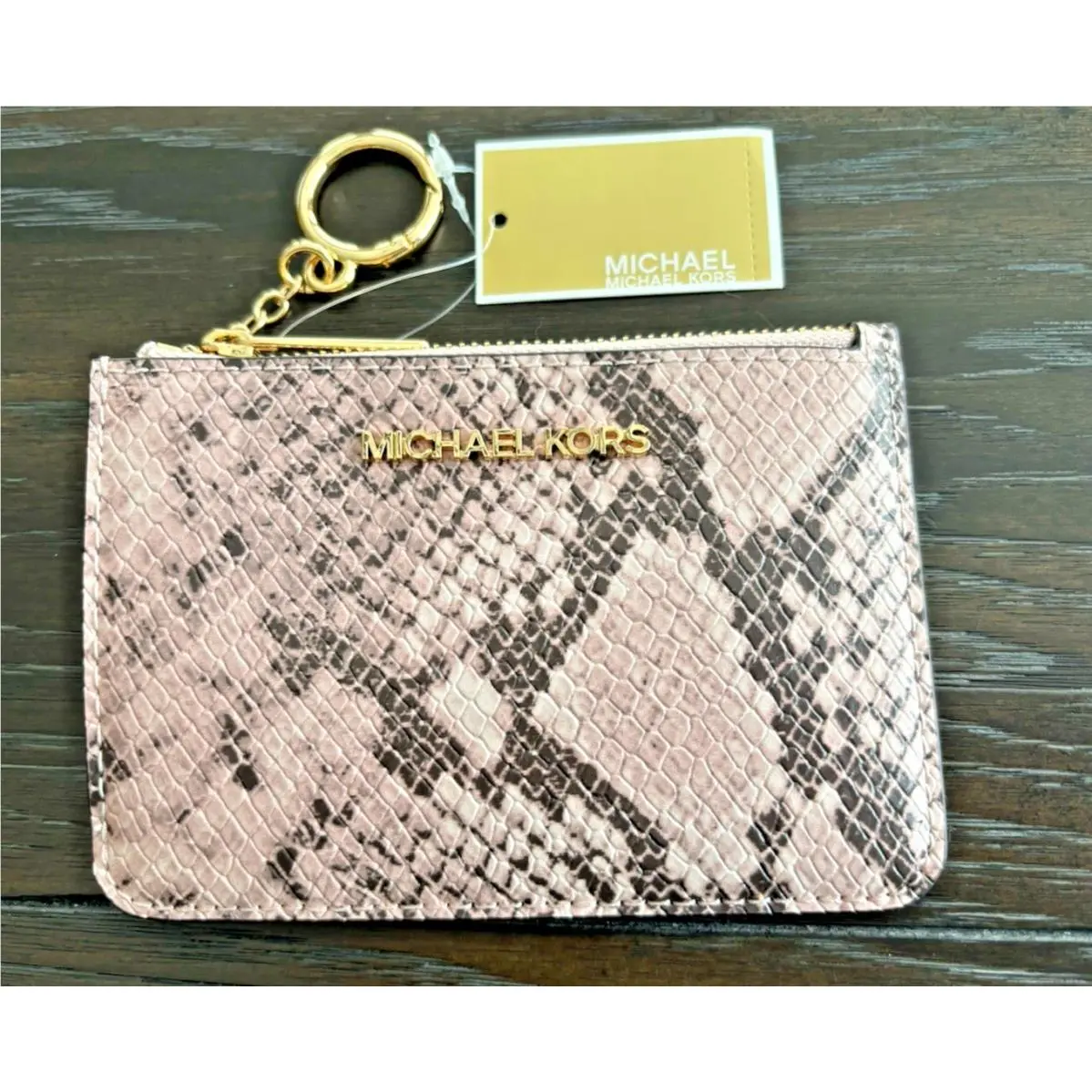 Michael Kors Jet Set Travel Pink Card Case Snake Print Coin Pouch ID Window