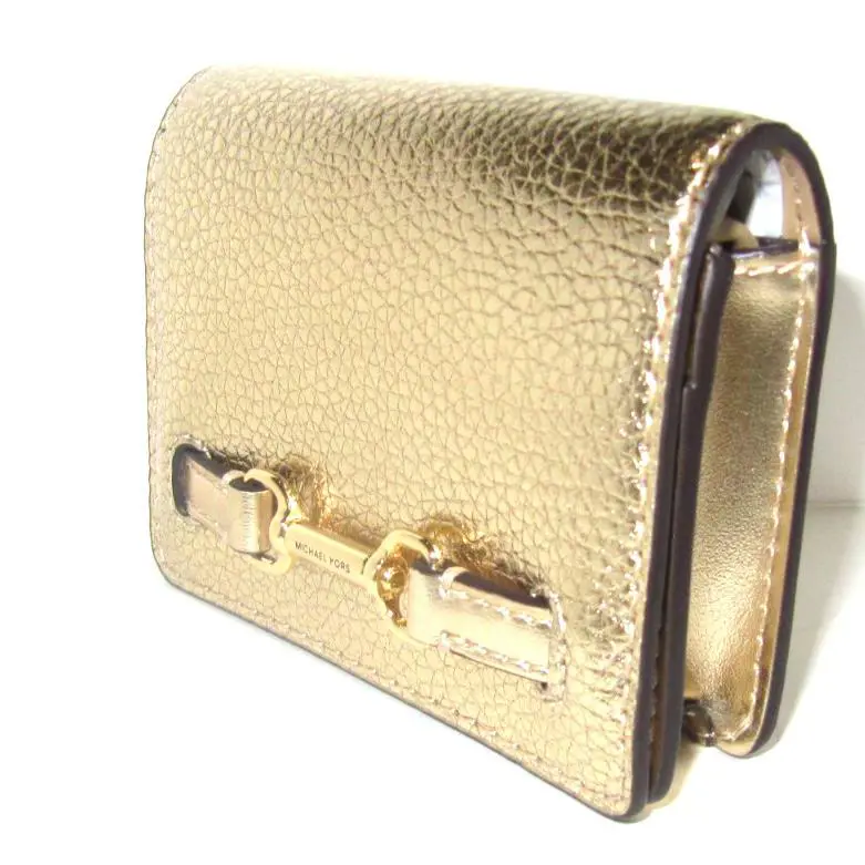 Michael Kors Carson Small Flap Pale Gold Pebbled Leather Card Wallet NWT$258