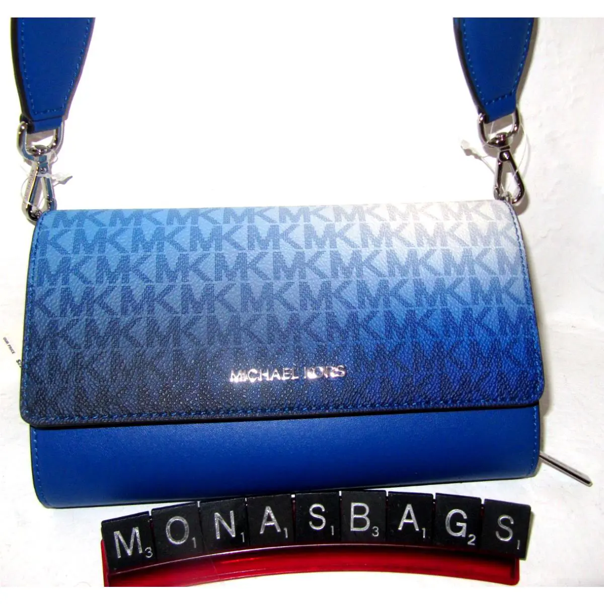 Michael Kors Jet Set Signature Large ZA Crossbody Wallet Bag Galaxy Blue 228